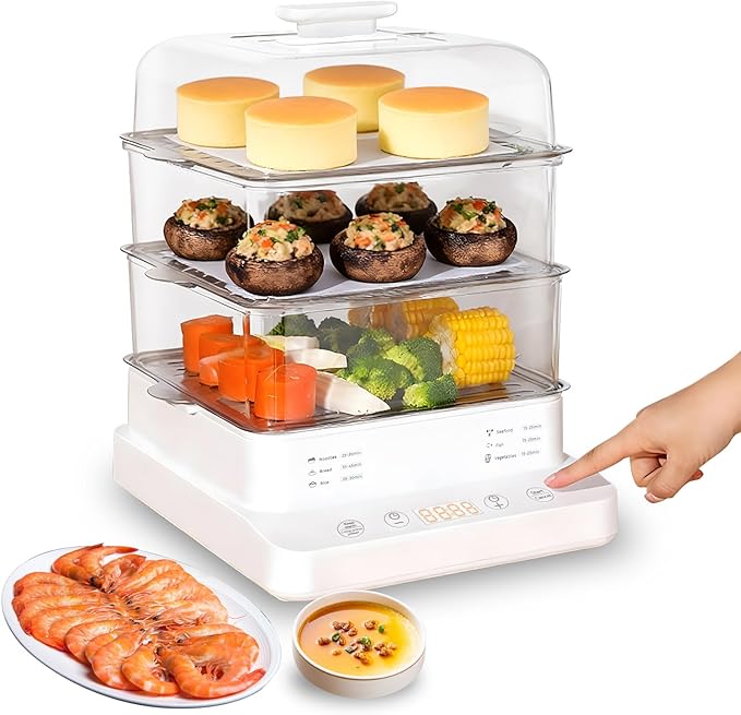 22L/23QT Electric Food Steamer, 3 Layers Food Steamer, 800W Commercial Stainless Steel Steamer, Large Capacity Breakfast Machine with Timer, for Home, Restaurant, Party