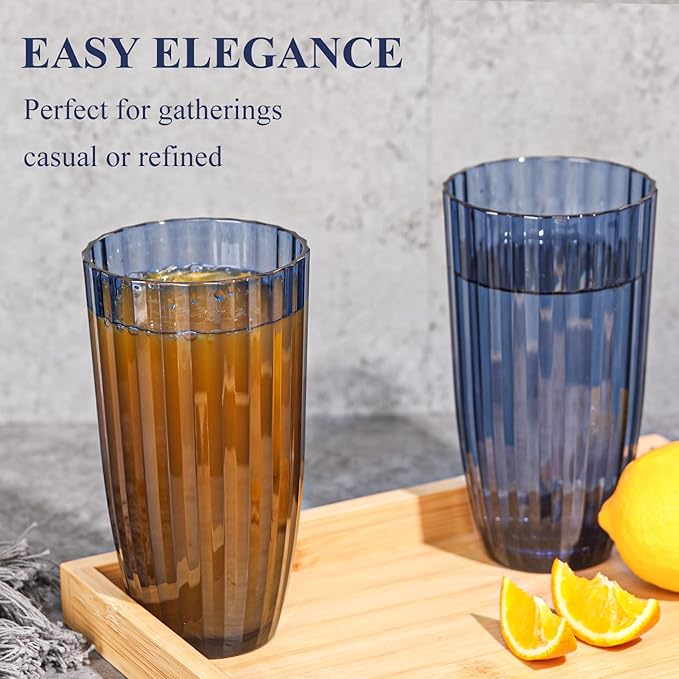 Acrylic Mixed Colors Highball Cups | Plastic Reusable Tumblers | 20oz (Set of 6) | Stackable | BPA-free Tumblers | Shatterproof | Top-rack Dishwasher Safe