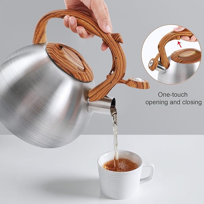 GGC Tea Kettle for Stove Top, 3.1QT/3L Whistling Tea Kettles for Boiling Water Coffee or Milk, Stainless Steel kettle Pot with Wood Parttern Handle for Home and Kitchen