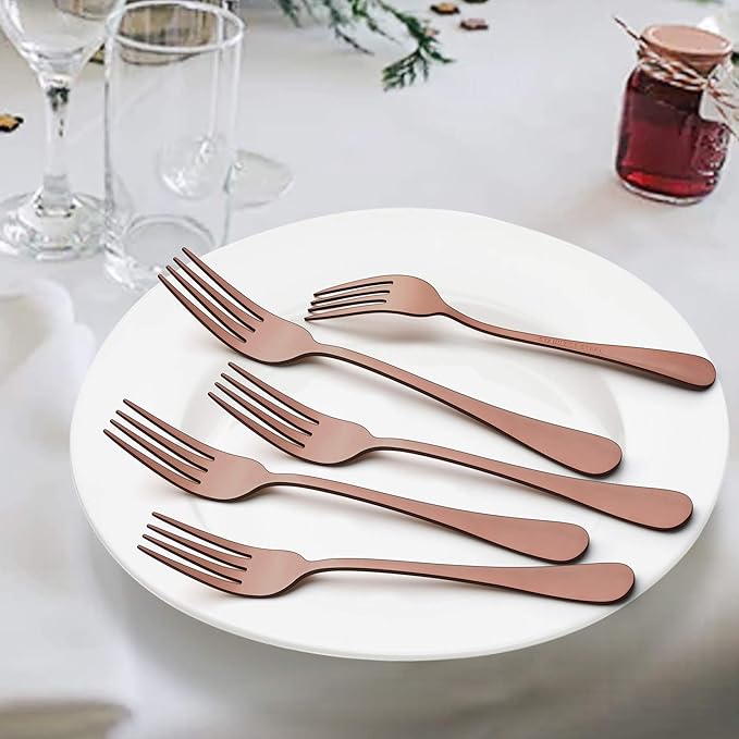 LIANYU Copper Silverware Flatware Set, 20 Piece Stainless Steel Cutlery Set for 4, Mirror Finish, Ideal for Home Hotel Wedding Festival Party, Dishwasher Safe