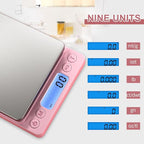 Digital Food Scale for Food Ounces and Grams，YONCON 3000g/0.1gram Accuracy Multifunctional Kitchen Scale for Cooking, Baking | Small Size for Easy Storage | Tare Function, Pink