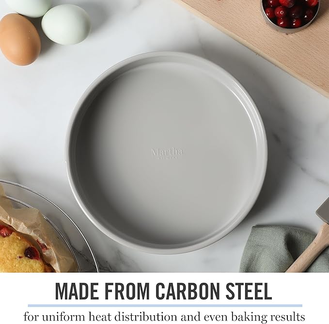 Martha Stewart Gallen 8 Inch Round Nonstick Carbon Steel Cake/Bake Pan - Cool Grey (Pack of 6)