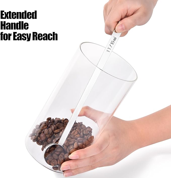18/8 Stainless Steel Coffee Scoop, Doosu Food-Grade Metal Measuring Spoon with 8.5in Long Handle, Tablespoon Scooper for Coffee Beans, Ground Coffee, Espresso, Protein Powders, Tea, Sugar (1 Tbsp)