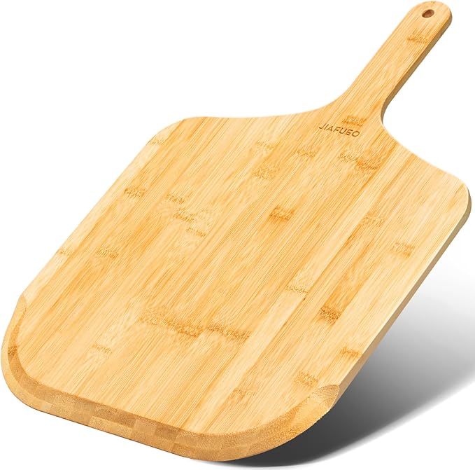 Pizza Peel 14 Inch, Large Bamboo Pizza Paddle Spatula - Wooden Serving Board, Oven Accessory for Baking Homemade, Wood Cutting Board for Cheese Bread Fruit Vegetables