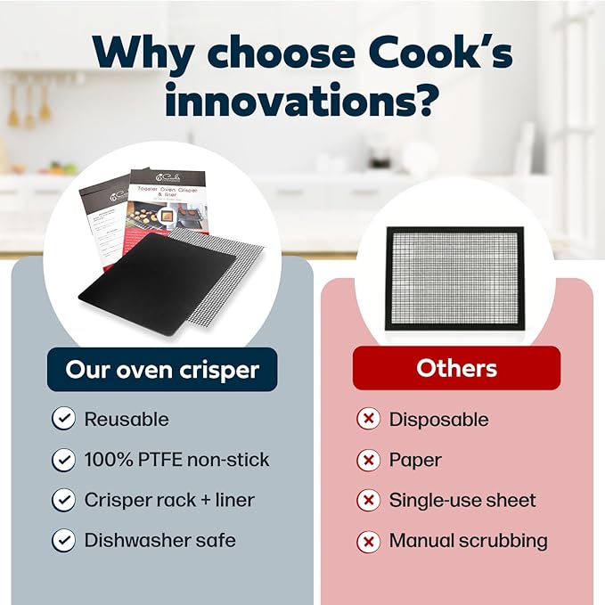 Cooks Innovations Toaster Oven Non Stick Liner & Crisper Set - Get Crispy Food Every Time - Easy Clean Up - Premium Crisping Sheet with Nonstick Oven Liner for Toaster Oven (9 x 11)