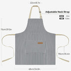 NLUS 2 Pcs Kitchen Cooking Aprons, Poly/Cotton Blend Adjustable Soft Bib Stripe Aprons with 2 Pockets for Women Men Chef (Blue Pinstripes/Black Stripes)