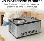 Whynter Ice Cream Maker Machine Automatic 2.1 Qt. with Built-In Compressor, LCD Digital Display & Timer, No Pre-Freezing, ICM-200LS, Stainless Steel