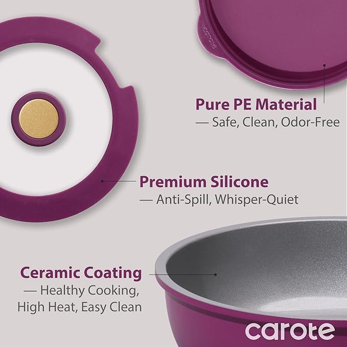 CAROTE Ceramic Pots and Pans Set, Nonstick Cookware Set Detachable Handle, 6pcs Induction Kitchen Cookware Sets Non Stick with Removable Handle, RV Cookware Set, Oven Safe, Purple