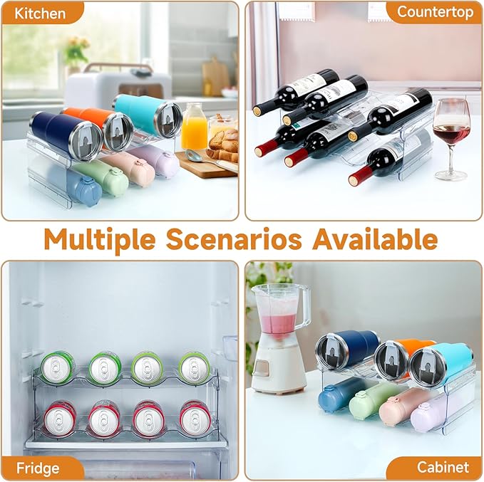 Stackable Water Bottle Organizer, SPOSPO Large Compartment Water Bottle Holder, 2 Tier Clear Water Bottle Organizer for Cabinet, Water Bottle Rack for Kitchen Organization and Storage - Hold 8 Bottles