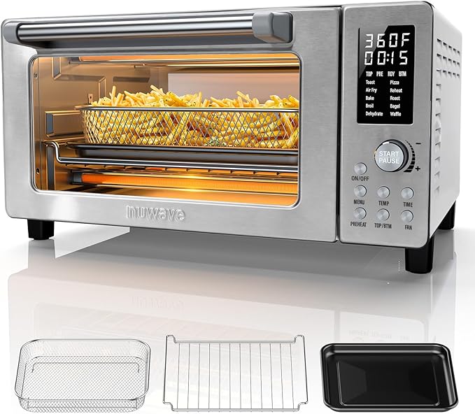 Nuwave Bravo Pro Convection Air Fryer Toaster Oven Combo, 2025 New and Improved, 10-in-1, 50°-450°F Temp Controls, Quick & Even Crisp Technology, 21Qt Capacity, Stainless Steel, PFAS Free