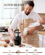 SHARDOR Adjustable Coffee Grinder Electric, Super Silent Electric Coffee Bean Grinder with Time-Memory Adjustment and Multi-Functional Stainless Steel Cup for Spices, Herbs, and Nuts Grinding, Gray