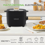 Audecook Hot Pot Electric 2L, Cermic Glaze Non-Stick Frying Pan 8 Inch, Portable Travel Cooker for Ramen/Steak/Fried Rice/Oatmeal/Soup, with Dual Power Control (Silicone Spatula Included)