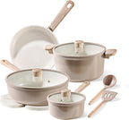 CAROTE 12Pcs Ceramic Pots and Pans Set Non Stick, Healthy Cookware Set, PFAS/PFOA Free, Kitchen Cooking Set with Frying Pans, Taupe