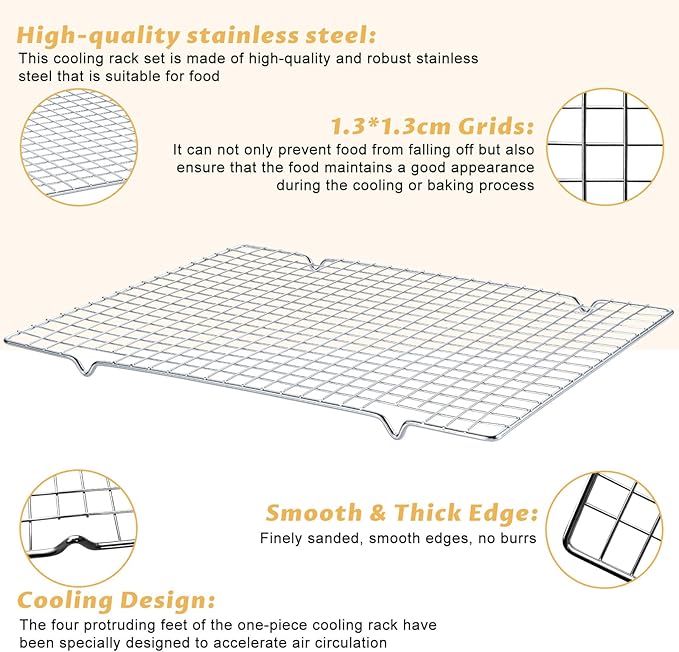 Baking Sheet with Cooling Racks - Carbon Steel Cookie Sheets for Baking [2 Sheets + 2 Racks], Nonstick Baking Pans, Perfect for Baking, Roasting, and More, Size 17 x 11 x 0.5 Inches