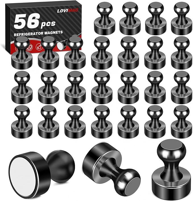 LOVIMAG Fridge Magnets 56 Pcs Refrigerator Whiteboard Small Strong Magnet Classroom Kitchen Accessories Decorative Locker Set Decor Must Haves Office Calendar Refrigerador Magnetic Cute Crafts Black