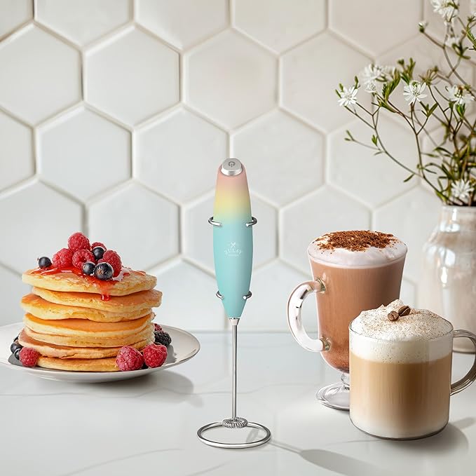 Zulay Kitchen Powerful Milk Frother Wand With 4 AA Duracell Batteries - Ultra Fast Handheld Drink Mixer - Electric Whisk Foam Maker for Coffee, Lattes, Cappuccino, Matcha & Creamer - Cupcake