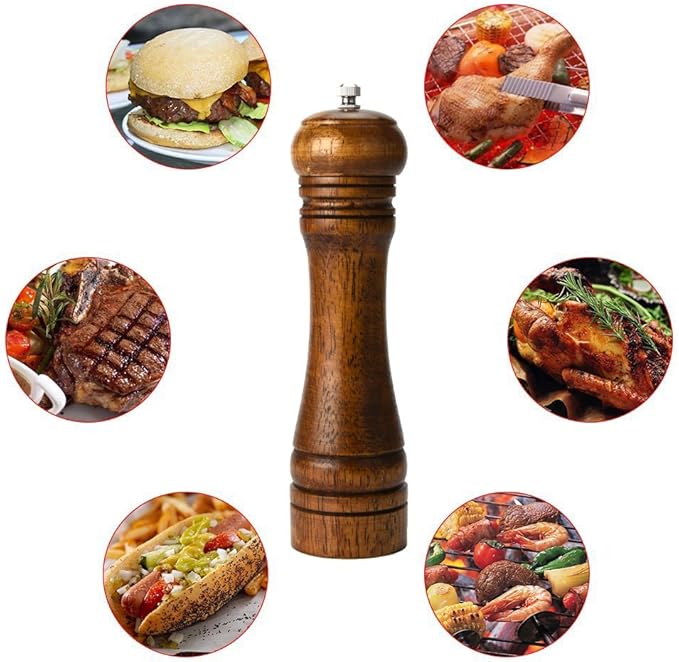Wooden Pepper Mill Pepper Grinder Kit Manual mills Solid With Strong Adjustable Ceramic Grinders Set 8 Inches