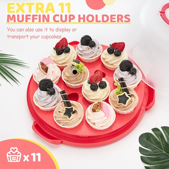 Ohuhu Cake Carrier, BPA-Free Cake stand with Lid and Handle Cake Transport Container Portable Cake Holder Two Sided Base for Pies Cookies Nuts Fruit etc - Suitable for 10 inch Cake Perfect Gifts
