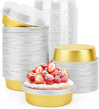 Beasea Disposable Pie Tins 4 Inch, 100 Pack Mini Tart Pans with Lids, 8 Oz Golden Aluminum Pie Pan Tin Tart Pans Round Oven Baking Mini Cake Pan for Pie Tart Quiche