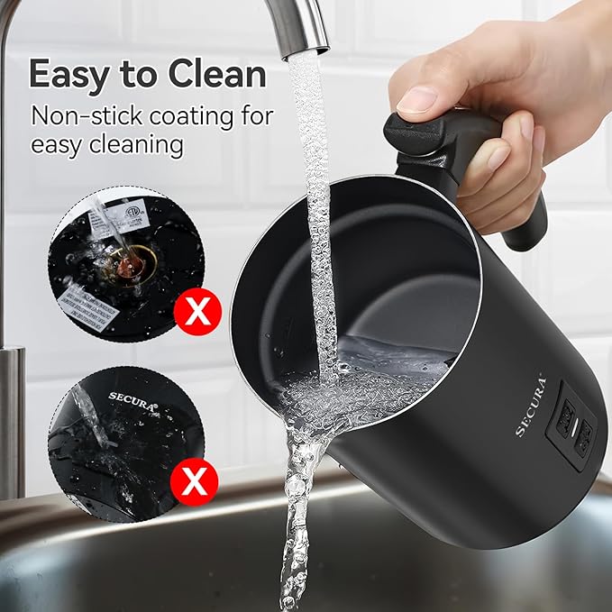 Secura Electric Milk Frother, Automatic Milk Steamer Warm or Cold Foam Maker for Coffee, Cappuccino, Latte, Stainless Steel Milk Warmer with Strix Temperature Controls (Black)