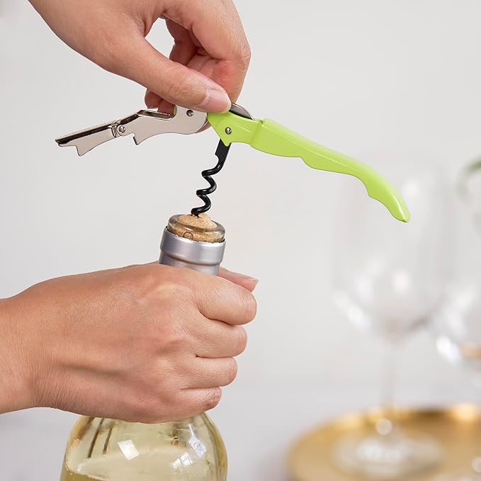 True Truetap Double Hinged Waiter's Corkscrew Wine Opener, Stainless Steel Wine Bottle Opener with Built In Foil Cutter, Home Bar Tools, Bar Cart Accessories, Wedding Gifts, Set of 1, Lime Green