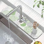 Findosom 2PCS 12" x 20" Dish Drying Mat & 24" x 5.5" Sink Splash Guard, Super Absorbent & Cuttable Dish Mat Drying Kitchen Mat with Green Floral, Hide Stain Drying Mat for Kitchen Counter