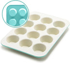GreenLife 12-Cup Muffin Pan,PFAS-Free Healthy Nonstick Baking Tray,11.4" x 1.9" x 15.9",Durable Ceramic Bakeware,Cupcakes,Egg Bites,Tarts,Brownies,Turquoise,(Pack of 6)