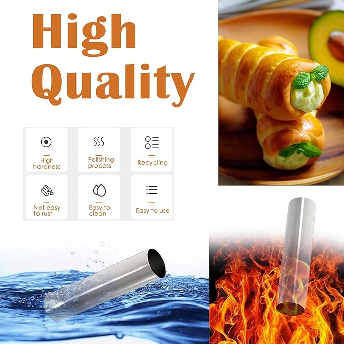 6 Pcs Non-stick Cream Horn Molds Stainless Steel, 4.92 inch Large Size Cannoli Tubes Kit Baking Cones Pastry Roll Horn Croissant Mold for Christmas Anniversary and Daily Use