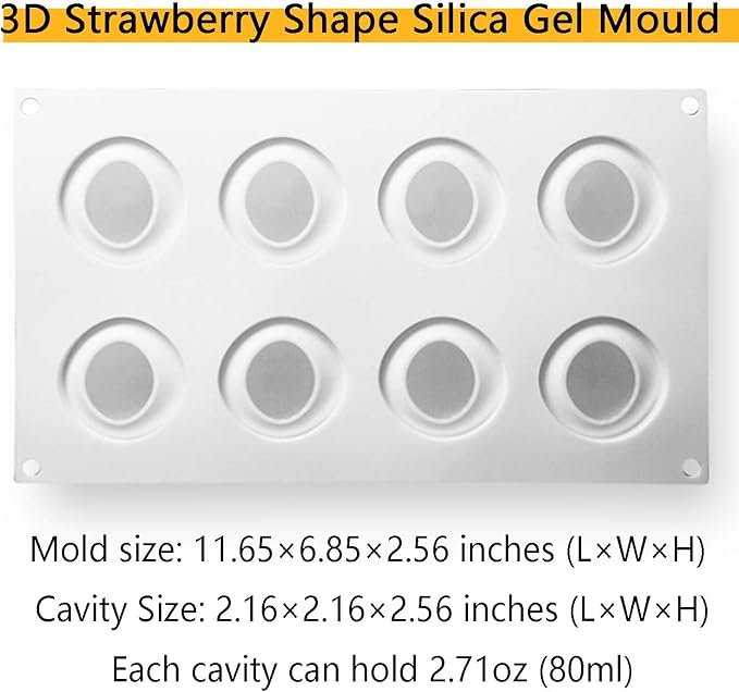 OCPO KITCHEN Strawberry Silicone Mold for Baking Mousse Cake, Fruit French Dessert, Pastry, Chocolate, Ice Cream Mould, Cake Decoration Mold, 3D Strawberry Shape (8-Cavity)