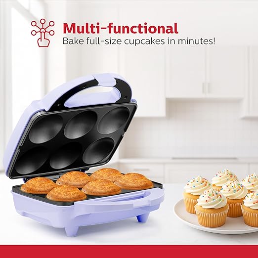Holstein Housewares Non-Stick 6-Count Electric Cupcake Maker Machine – Bakes 6 Cupcakes, Muffins, Pizza Cups, Cinnamon Buns – Perfect for Gifts, Birthdays, Holidays, or Bake Sales, Lavender