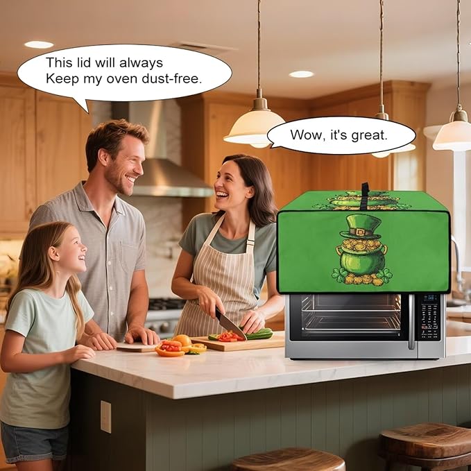 Clover Top Hat Gold Lucky Coin Print Toaster Oven Cover for St. Patrick's Day Decor, Microwave Cover for Kitchen Countertop Appliance Dust Protector Decorative Oven Accessories, Green, M