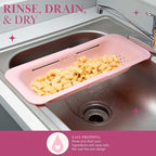 Paris Hilton Over the Sink Expandable Colander, Extendable Strainer, Adjustable from 14.5 inches to 19.5 inches, Fits most kitchen sinks, Made without BPA, Pink