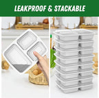 50 Pack (100-Piece) 32 oz Meal Prep Containers Reusable with Lids 3-Compartment, To Go Take Out Plastic Food Storage Containers, Sturdy Leakproof Food Safe, Microwave Freezer Dishwasher Safe, Silver