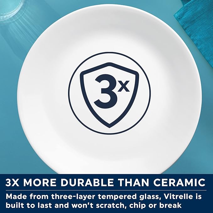 Corelle Dinnerware Set, 12-Piece, Linen Weave, Tempered Glass, Dinner Plates, Side Plates & Bowls, 3X More Durable, Half The Space & Weight of Ceramic, 1146908