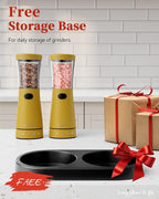 Electric Salt and Pepper Grinder Set with Storage Base, Stainless Steel Rechargeable Salt and Pepper Grinder Set with 4.5 oz Large Capacity, 1.8" Wide Mouth, Adjustable Coarseness, Ideal for Kitchen