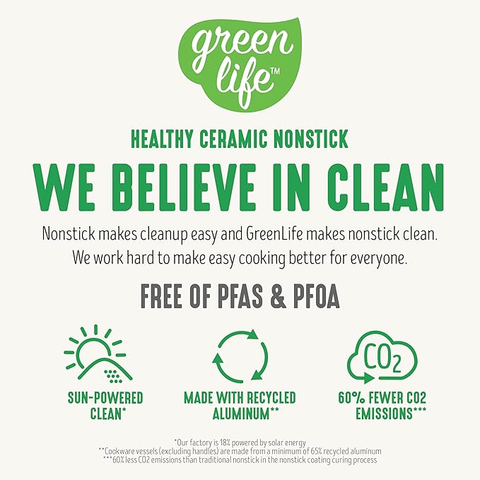 GreenLife 10-Piece Nonstick Ceramic Cookware Set, Lightweight Healthy PFAS-Free Pots & Pans with Lids, Dishwasher & Oven Safe, Durable Body, Silicone Stay-Cool Handles, Easy Release, Sage Green