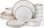E-far Dinnerware Sets for 6, 18-Piece Stoneware Plates and Bowls Set, Reactive Glaze Dinning Ware Dishes Set, Microwave & Dishwasher Safe - Seashell White