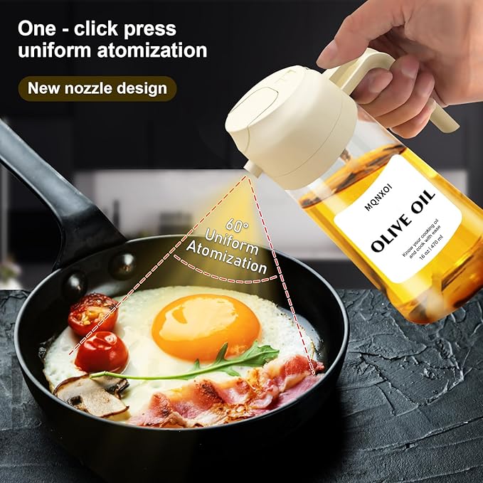2 in 1 Glass Oil Sprayer & Dispenser,16oz/470ml Olive Cooking, Air Fryer, and Salad, for Kitchen Gadgets and Air Fryer Accessories, w/Stickers (White)