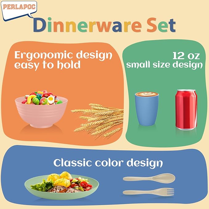 Wheat Straw Dinnerware Sets 20 PCS Service for 4, Unbreakable Kitchen Plates and Bowls Sets, Microwave Dishwasher Safe Dish Set, Outdoor Camping, RV, Apartment Essentials - Colorful