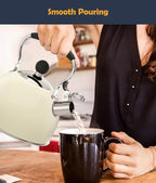 Tea Kettle, 2 Quart Stainless Steel Whistling Tea Kettle, Stovetop Whistling Teakettle Tea Pots for Stove Top with Ergonomic Folding Handle, Small Teapot, Water boiler for Tea, Coffee (White)