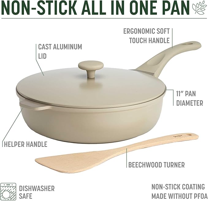 Goodful All-in-One Pan, Multilayer Nonstick, High-Performance Cast Construction, Multipurpose Design Replaces Multiple Pots and Pans, Dishwasher Safe Cookware, 11-Inch, 4.4-Quart Capacity, Linen