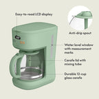 bella 12 Cup Programmable Coffee Marker, Reusable Dishwasher Safe Accessories, Easy LCD diaply, Auto Shutoff, 900 watt, Seaglass