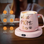 Coffee Mug Warmer & Best MOM Ever Mug Set, Electric Cup Warmer for Desk, Beverage Warmer with 4 Temperature Setting, 8H Auto Shut Off, Mom Gifts from Daughter Son