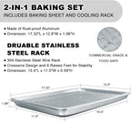 Half Sheet Pans with Rack Set, 18 Inch Commercial Quality Baking Sheet Pan Set, Natural Aluminum Cookie Sheet, Warp Resistant Nonstick Thick Cookie Tray Pans for Baking, Roasting
