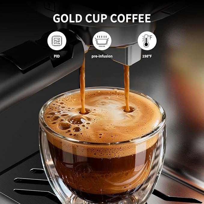 20Bar Espresso Machine with Hot & Rapid Cold Brew, Stainless Steel Coffee Makers, Cappuccino Latte Machine with Milk Frother Steam Wand for Home, 45oz Removable Water Tank, Touchscreen, Silver
