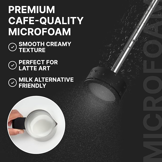 Subminimal NanoFoamer V2 Performance Milk Foamer | NEW Model Edition | Waterproof, Dual-Speed, Stainless Steel | Microfoamed Milk in 30 Seconds, Barista-Style Coffee Drinks Home