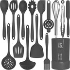 AOTHOD Silicone Cooking Utensils Set - 446°F Heat Resistant Kitchen Utensils,Spatula Sets,Turner Tongs,Spoon,Kitchen Utensil Gadgets Tools Set for Nonstick Cookware,Dishwasher Safe BPA Free (Gray)