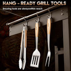 TIVOLI 3PCS Grilling Accessories, Heavy Duty BBQ Tool Set with Stainless Steel Spatula, Tongs, Fork, Wood Handles Barbecue Utensils Kit for Outdoor, Perfect Grill Gifts for Dad Men