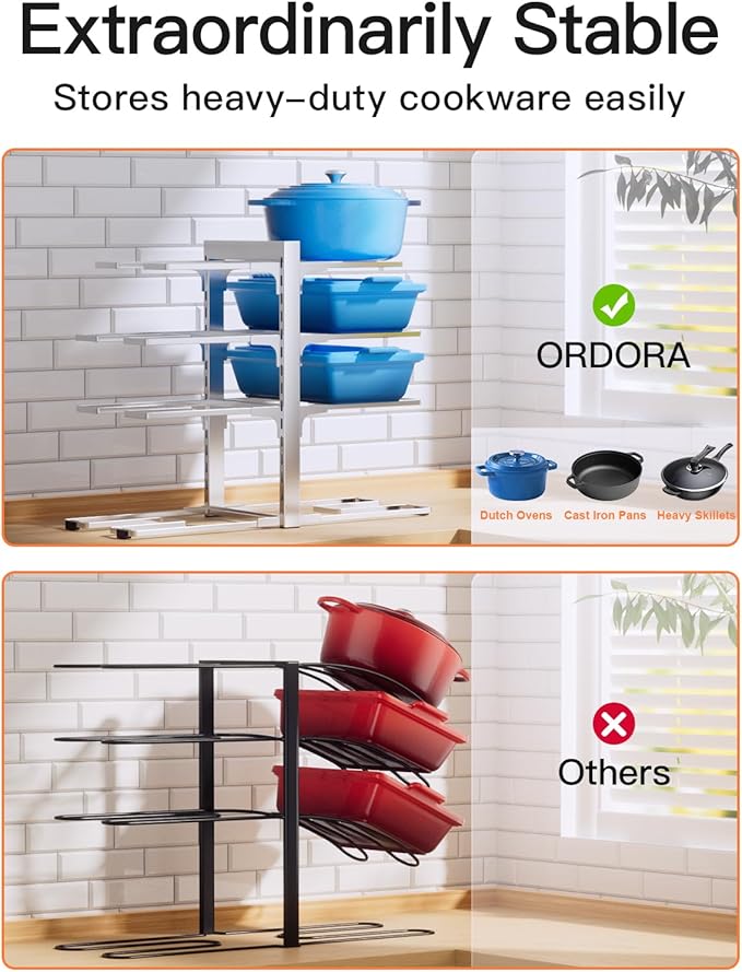 ORDORA 8-Tier Pots and Pans Organizer under Cabinet, Kitchen Cabinet Organizers and Storage, Heavy Duty 120LBS Pots and Pan Storage Rack Organizer inside Cabinet, Adjustable, Silver