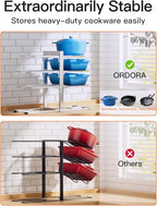ORDORA 8-Tier Pots and Pans Organizer under Cabinet, Kitchen Cabinet Organizers and Storage, Heavy Duty 120LBS Pots and Pan Storage Rack Organizer inside Cabinet, Adjustable, Silver